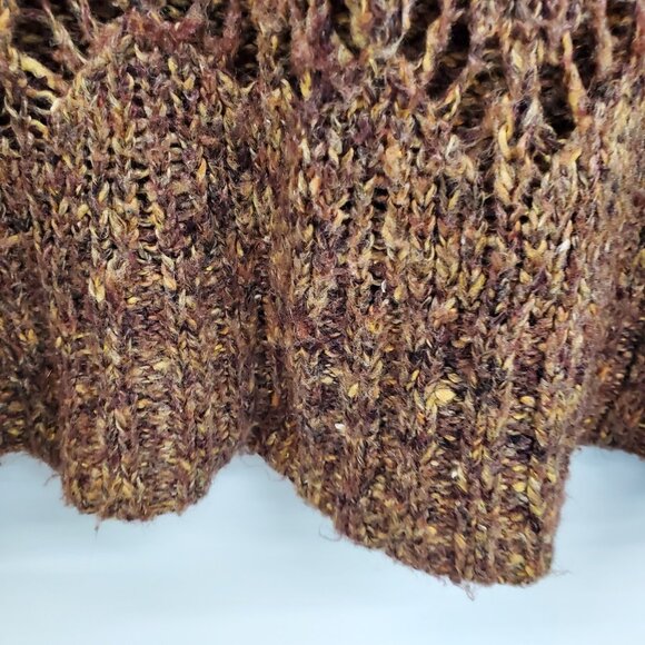 BKE Brown Marled Knit Sweater L 1/4 Button Up Long Sleeve Open Weave Boho - Picture 7 of 16